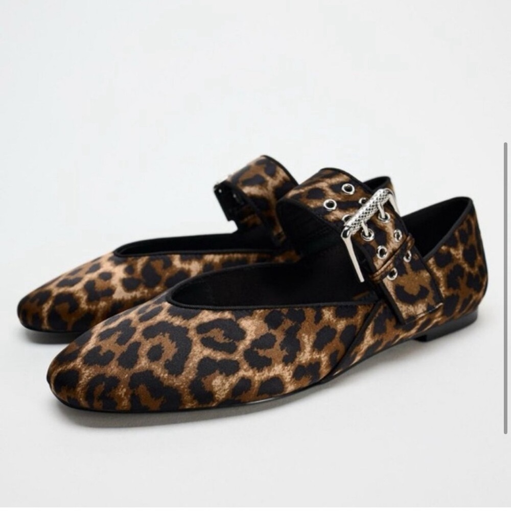 Zara Leopard Print Flats with Buckle